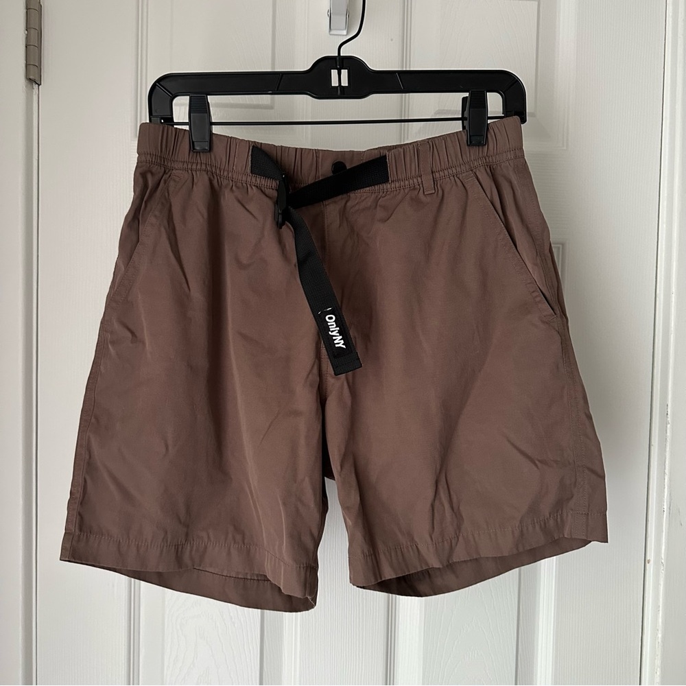 Only NY Brown Shorts Elastic Waistband Integral Belt